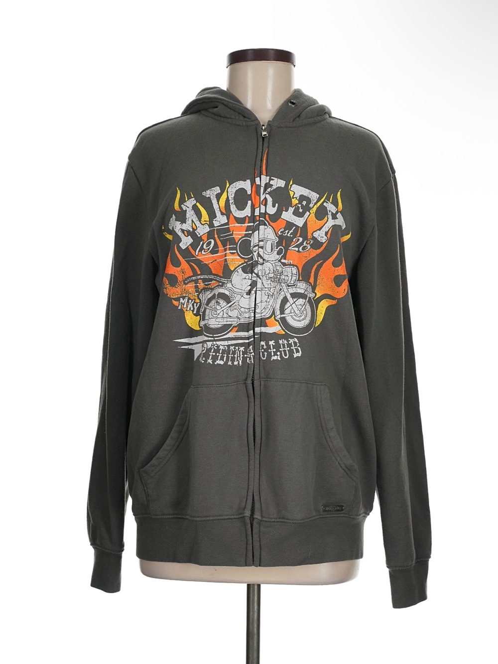 Boxlunch Disney Grey Mickey Mouse Biker Motorcycle Zip Hoodie with Flames